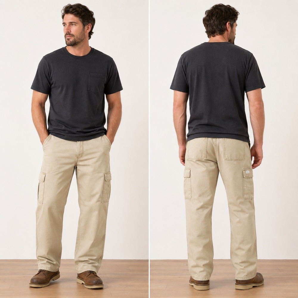 Wrangler Authentic Issue Khaki Cargo Pants 36x30 Tan Cotton Twill Utility